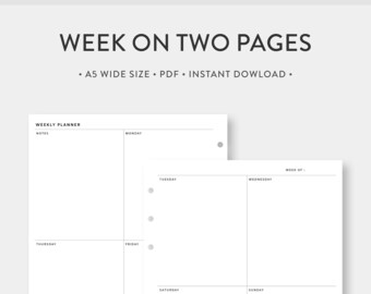 Personal Wide Weekly Planner Printable Week on Two Pages | Etsy