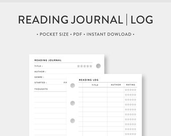 Pocket, Reading Journal, Log Printable Set | Book Review, list | Simple Template PDF Inserts | Pocket Size | Digital Download