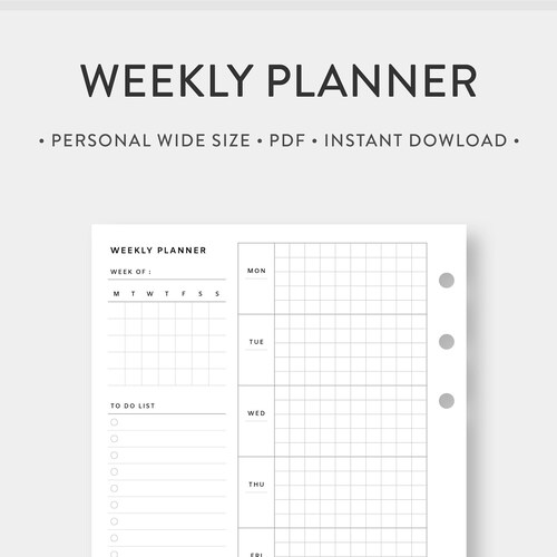 PRINTABLE Undated Weekly Planner Insert Personal Wide Size | Etsy