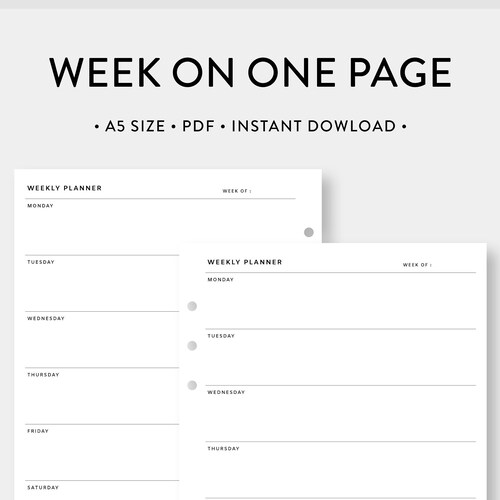 A5 Weekly Planner Printable Week on Two Pages Undated - Etsy