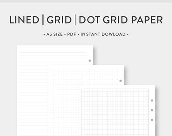 A5, Lined Notes, Grid Paper, Dot Grid Set | Essential Bundle | Note Taking Pages Template Bullet Journal, Printable PDF Inserts.