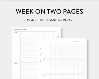 A5, Wochenplaner Printable Grid | Woche auf Zwei Seiten | Undatierte Vorlage Journal PDF Einlagen | A5 Größe Einfach | Digitaler Download