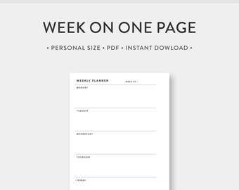 Personal, Wochenplaner Printable | Woche auf einer Seite | Undatierte Vorlage Journal PDF Einlagen | Montag Sonntag Start | Digitaler Download