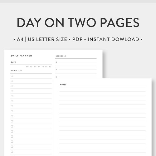 A4 US Letter Hourly Daily Scheduler Lined Notes Day on - Etsy