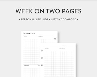 Personal, Wochenplaner Printable | Vertikales Gitter | Woche auf Zwei Seiten | Undatierte Vorlage Journal PDF Einlagen | Digitaler Download