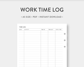 A5, Arbeitszeit Logbuch zum ausdrucken | Zeitblatt Tracker Vorlage Journal | PDF Einlagen, Mitarbeiter Monthly | Digitaler Download