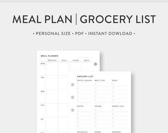 Persönliche, wöchentliche Mahlzeit Planer, Einkaufsliste Printable | Einkaufsliste, Menükarte, Gesundheitsplaner | Minimale einfache Vorlage Journal PDF Einlagen