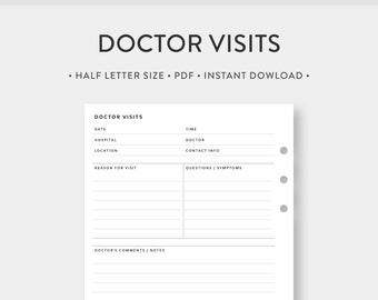 Half Letter, Doctor Visits Printable | Doctor Visit Log, Medical Appointment Record, Medical Tracker | Health Wellness Physicians