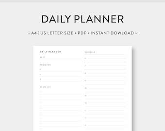 DIN A4 | US Letter, Minimalistischer Tagesplaner Printable | Tag auf einer Seite | Undatierte einfache Vorlage Journal PDF Einlagen | Digitaler Download