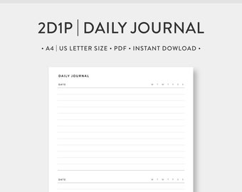 A4 / Carta de EE. UU., Diario 2D1P / Planificador diario forrado imprimible / Inserciones PDF de diario de plantilla simple sin fecha / Descarga digital