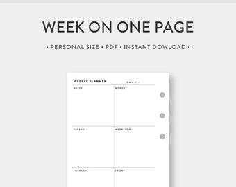 Personal, Minimalistischer Wochenplaner Printable | Woche auf einer Seite | WO1P | Minimale einfache undatierte Vorlage Journal PDF Einlagen