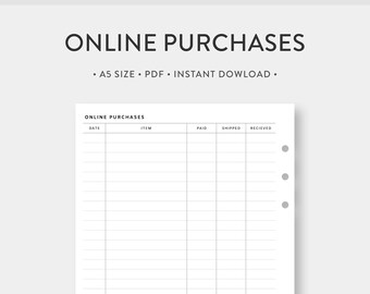 A5, Online Purchases Printable | Online Orders Tracker, Shopping Tracker, purchase tracker | Shipment Orders Organizer