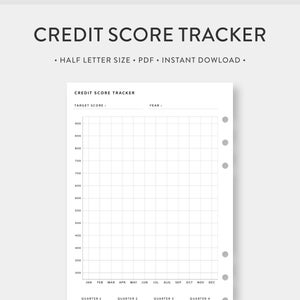 Media carta, rastreador de puntaje crediticio imprimible / Planificador de pago de deuda / Gráfico de crédito / Plantilla de guía de puntaje crediticio