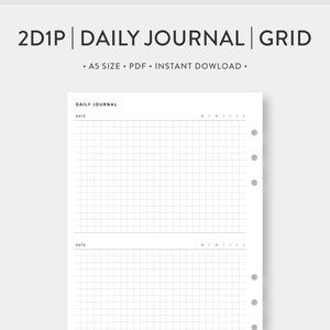 A5, 2D1P Daily Journal Grid | Daily Planner Printable | Undated Simple Template Journal PDF Inserts | Digital Download