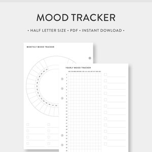 Halve letter, afdrukbare stemmingstracker | Maandelijkse, jaarlijkse stemmingsgrafiek, emotioneel dagboek | Dagelijkse eenvoudige minimale stemmingsgrafiek, trackinglogboek