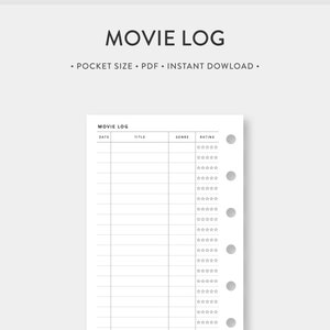 Pocket, Movie Log Printable | Movies to Watch |  Movie Tracker, Cinema Tracker Film list | Digital Download
