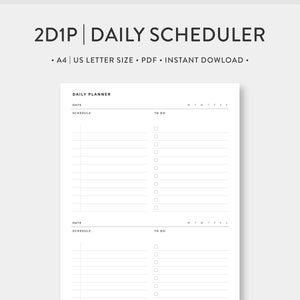 A4 / Carta de EE. UU., Planificador diario 2D1P imprimible / Calendario, Lista de tareas efectivas / Inserciones PDF de diario de plantilla simple sin fecha / Descarga digital