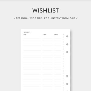 Personal Wide, Wishlist Printable | Shopping Wishlist, Wishlist Tracker, Things To Buy List | Instant Download
