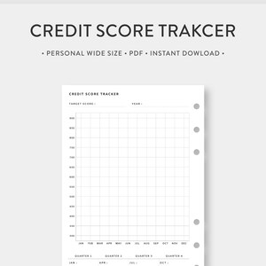Personal amplio, rastreador de puntaje crediticio imprimible / Planificador de pago de deuda / Gráfico de crédito / Plantilla de guía de puntaje crediticio