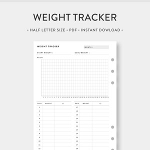 Halve letter, afdrukbaar gewichttracker | Maandelijkse gewichtsverliesgrafiek, fitnessplanner | Lichaamsvoortgang, meting, gezondheidsplan, gewichtslogboek
