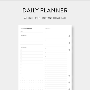 A5, planejador diário minimalista para impressão | Dia em uma página | Agendador diário por hora | Lista de tarefas eficaz | Download digital