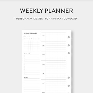 Personal Wide, Weekly Planner Printable | Horizontal Grid Layout - Etsy