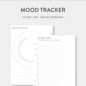 A5, afdrukbaar met moodtracker | Maandelijkse, jaarlijkse stemmingsgrafiek, emotioneel dagboek | Dagelijkse eenvoudige minimale stemmingsgrafiek, trackinglogboek