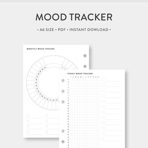 A6, afdrukbaar met moodtracker | Maandelijkse, jaarlijkse stemmingsgrafiek, emotioneel dagboek | Dagelijkse eenvoudige minimale stemmingsgrafiek, trackinglogboek