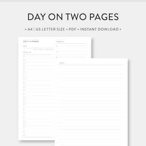 Day on 2 Pages, A6 Printable Insert, A6 Daily Planner Inserts, Daily Grid, A6  Planner Inserts Printable, A6 Minimal Inserts Printable, 047 -  Denmark