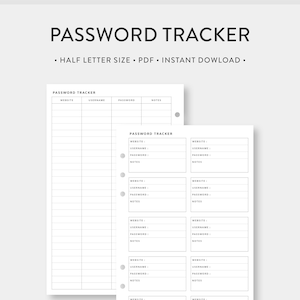 Half Letter, Password Tracker Printable | Password Log Password Keeper ...