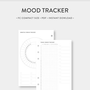 FC Compact, afdrukbaar met moodtracker | Maandelijkse, jaarlijkse stemmingsgrafiek, emotioneel dagboek | Dagelijkse eenvoudige minimale stemmingsgrafiek, trackinglogboek
