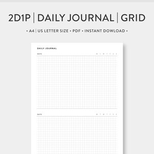 A4 | Carta dos EUA, grade do diário diário 2D1P | Planejador diário para impressão | Inserções em PDF de diário de modelo simples sem data | Download digital