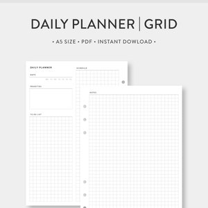 A5, Undated Daily Planner Printable Grid Paper | Day on Two Pages | DO2P 5x5 Graph Notes