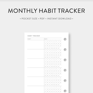 Pocket, Monthly Habit Tracker Printable | Routin Track | Simple Minimal Template Journal PDF Inserts| Digital Download
