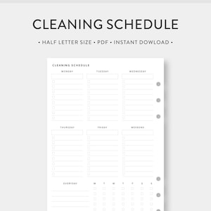 Halve letter, reinigingsschema afdrukbaar | Schoonmaakchecklist, dagelijkse schoonmaak, wekelijkse takenlijst, maandelijkse schoonmaaklijst