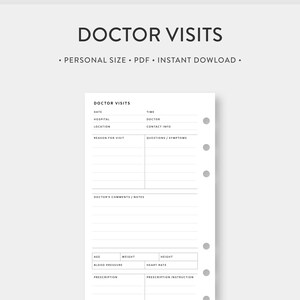 Personal, Doctor Visits Printable | Doctor Visit Log, Medical Appointment Record, Medical Tracker | Health Wellness Physicians