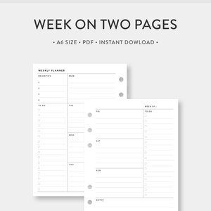 A6, Weekly Planner Printable | Week on Two Pages | Effective to Do List ...