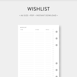 A6, Wishlist Printable | Shopping Wishlist, Wishlist Tracker, Things To Buy List | Instant Download