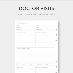 A5, Doctor Visits Printable | Doctor Visit Log, Medical Appointment Record, Medical Tracker | Health Wellness Physicians