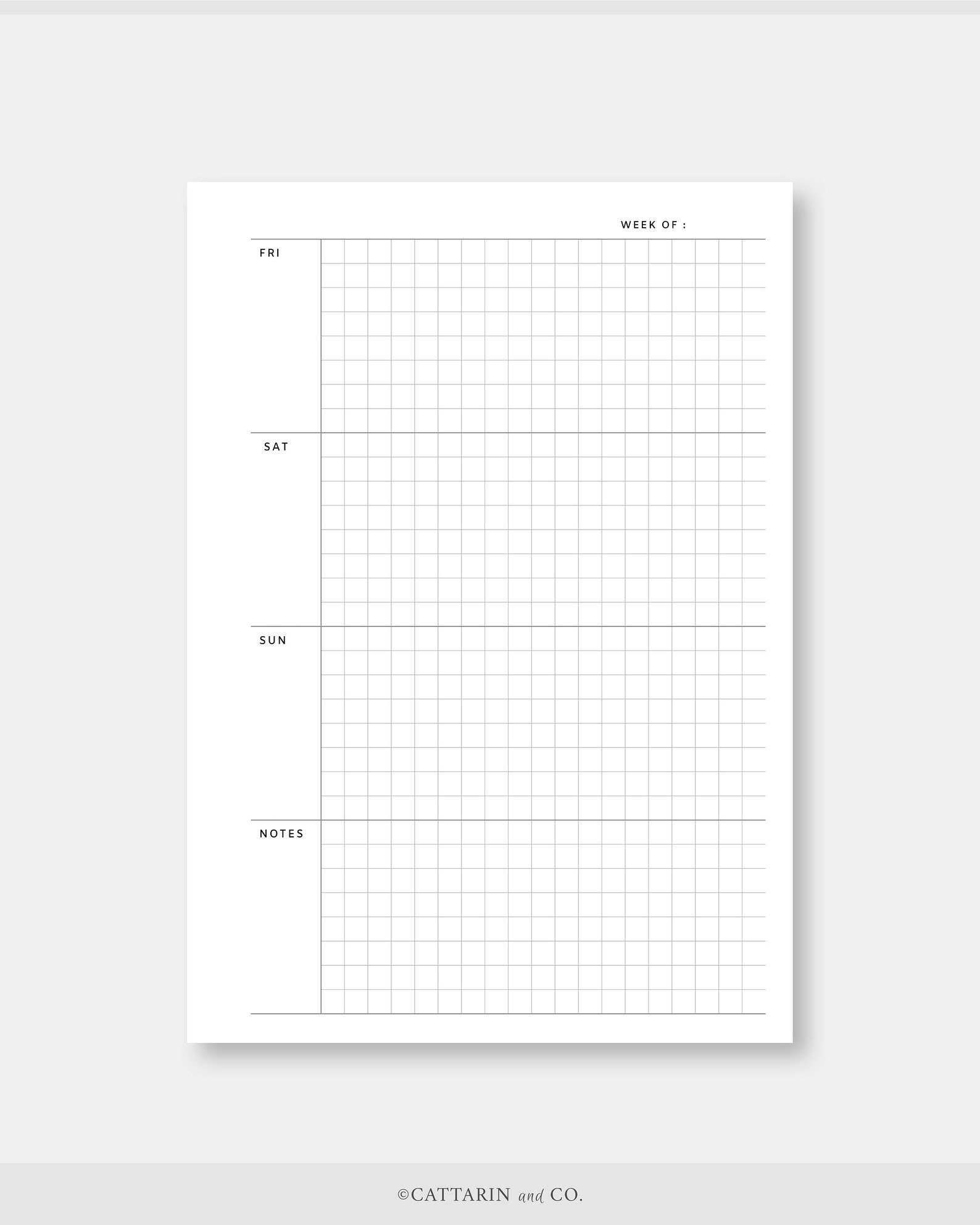 Personal Wide, Weekly Planner Printable Grid Week on Two Pages Undated