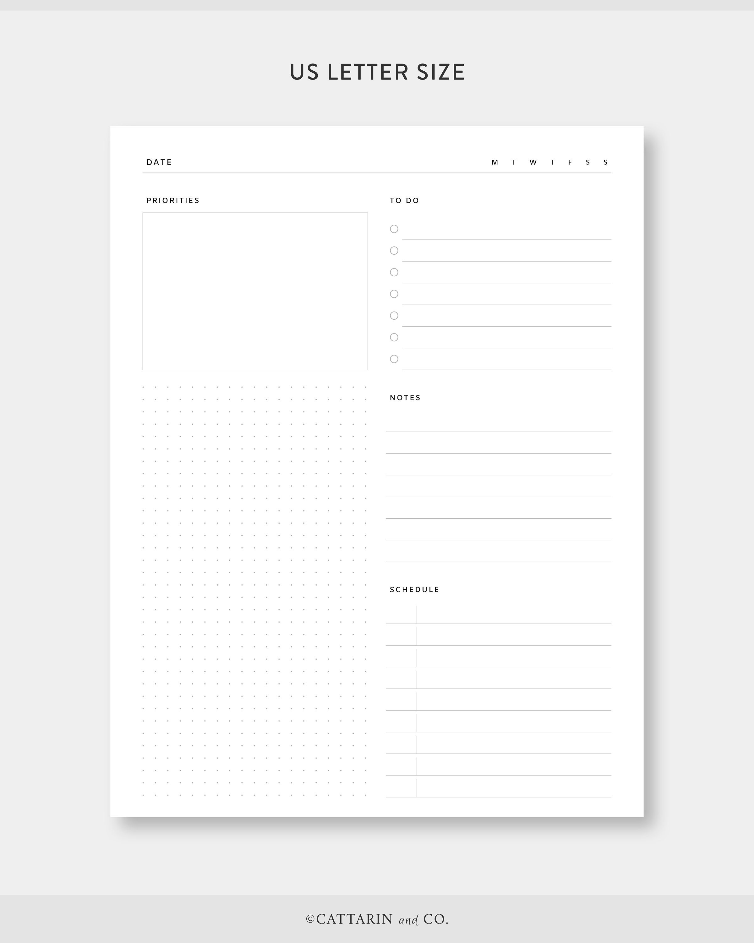A4 | US Letter, Undated Daily Planner Printable | Day on One Page | to ...