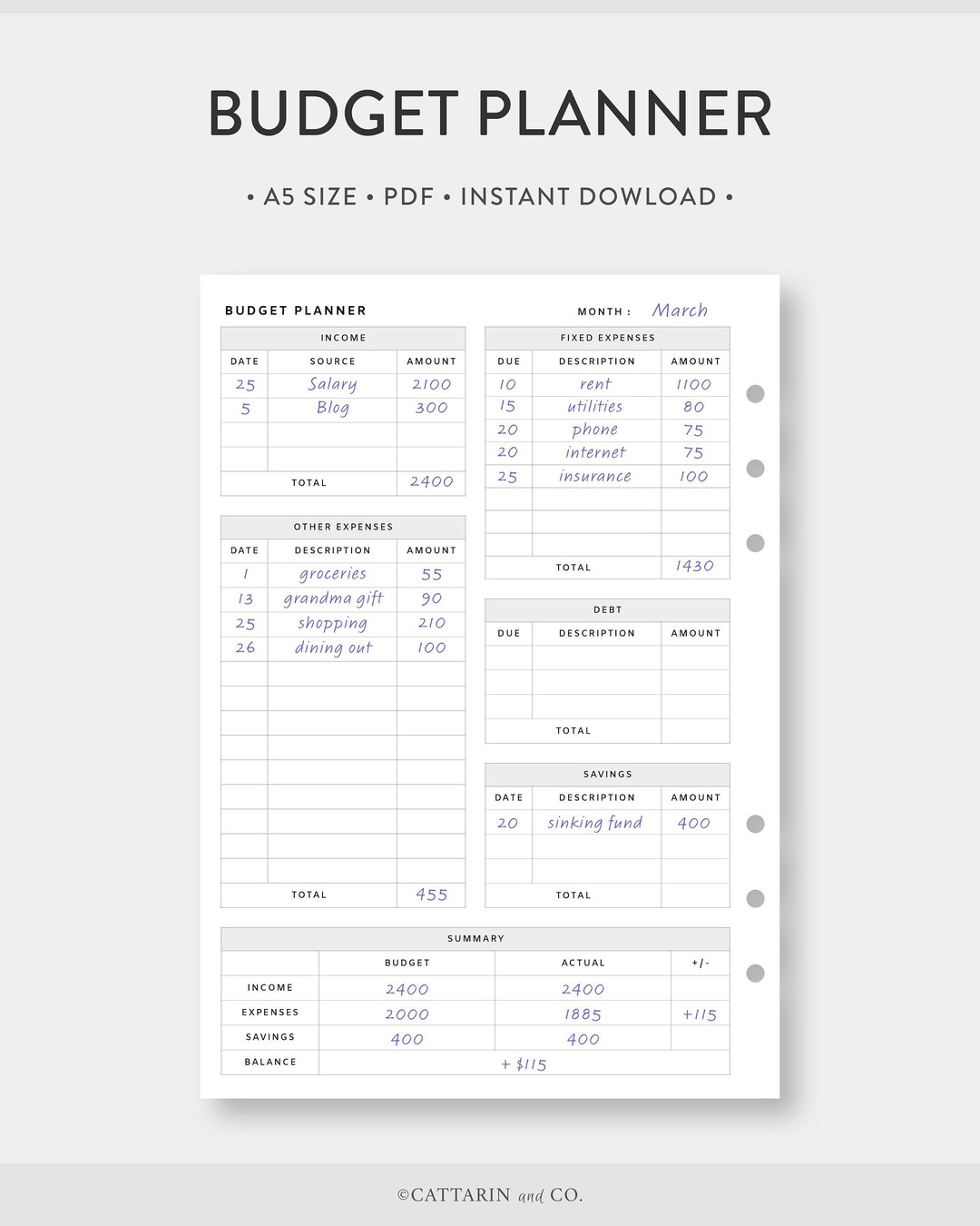 A5, Budget Planner Printable - Etsy