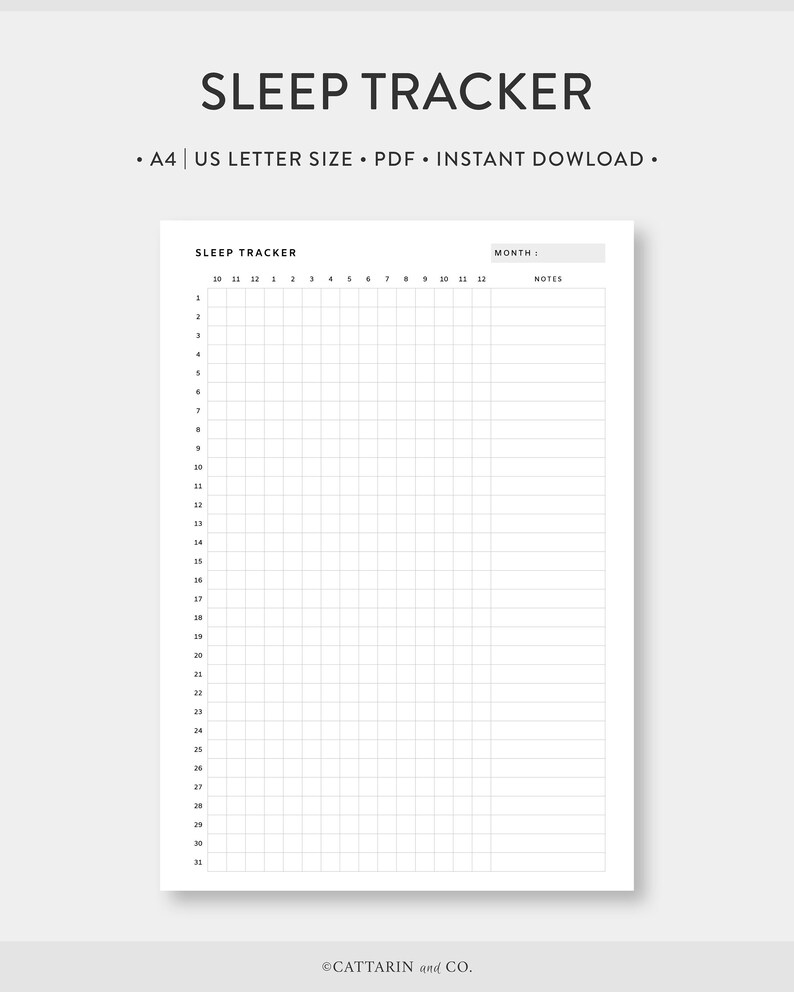 A4 US Letter, Sleep Tracker Printable Monthly Sleep Log, Emotional