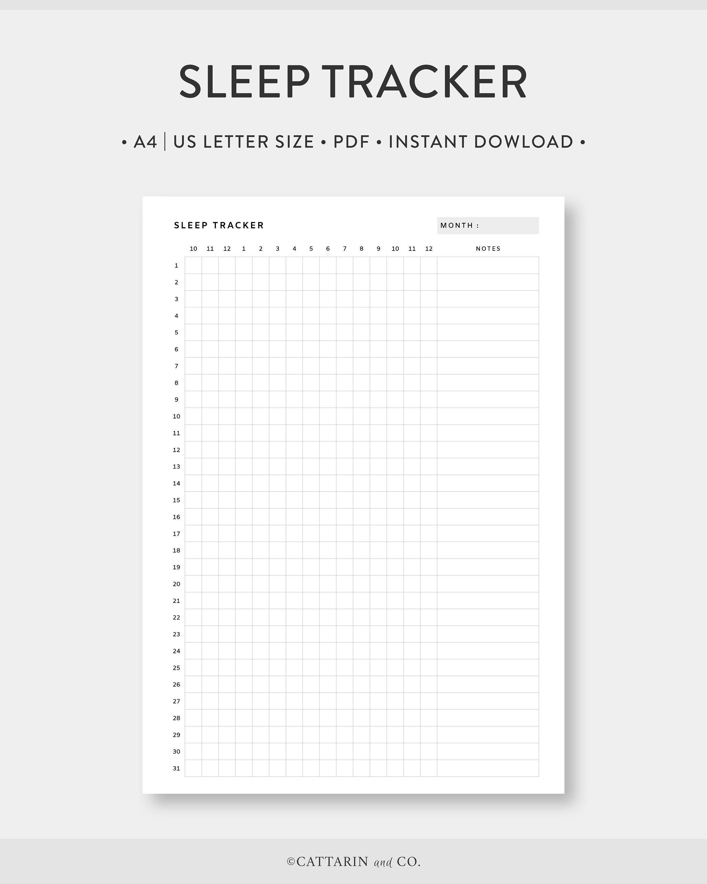 A4 | US Letter, Sleep Tracker Printable | Monthly Sleep Log, Emotional ...
