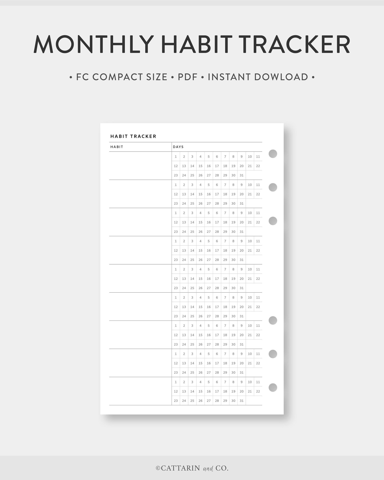 FC Compact, Monthly Habit Tracker Printable | Routin Track | Simple ...