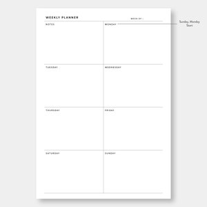 A4 | US Letter, Minimalist Weekly Planner Printable | Week on One Page ...