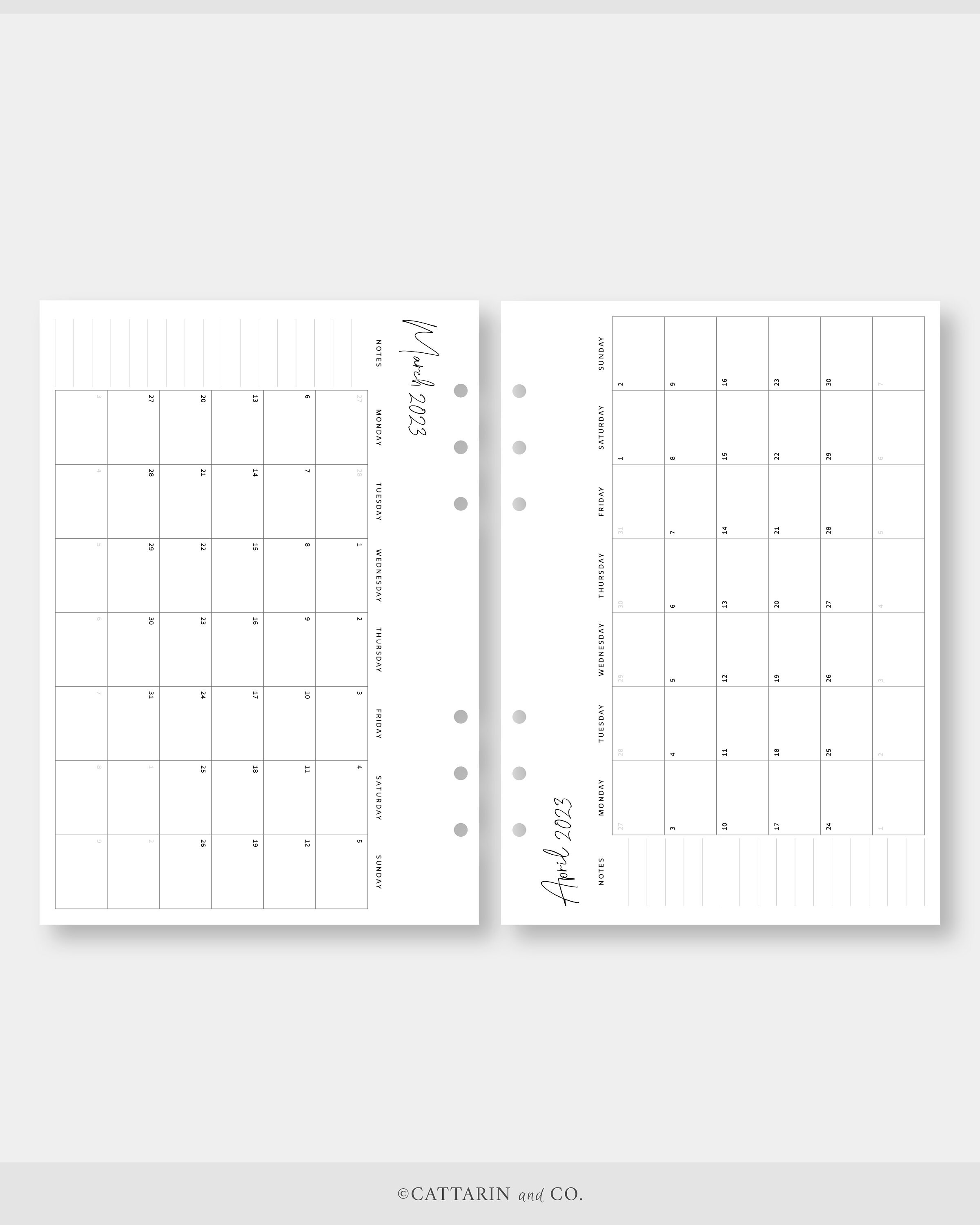 A5 2023 Monthly Planner Printable Calendar Horizontal Dated Etsy