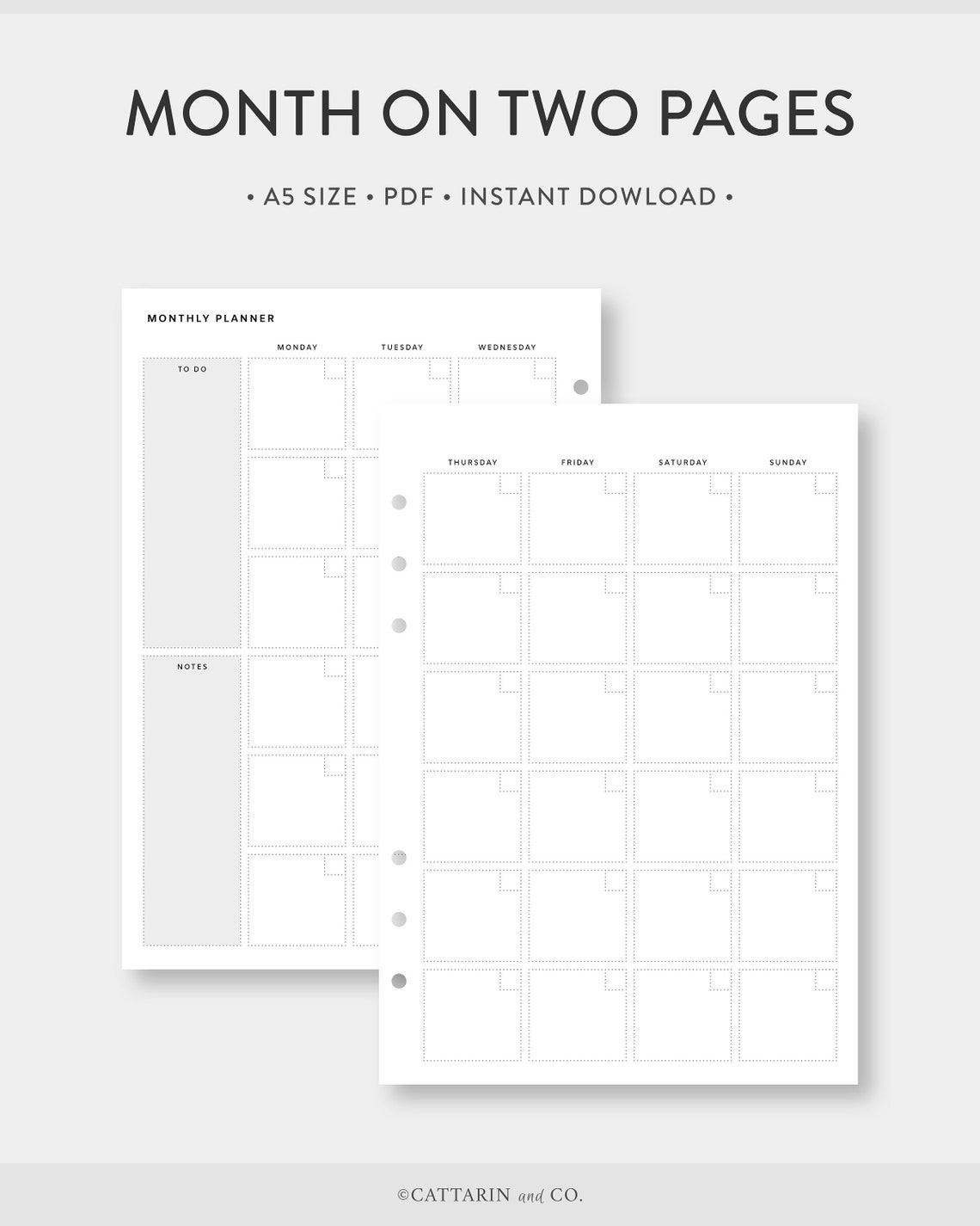 A5 Monthly Planner Printable Month on Two Pages Dotted | Etsy