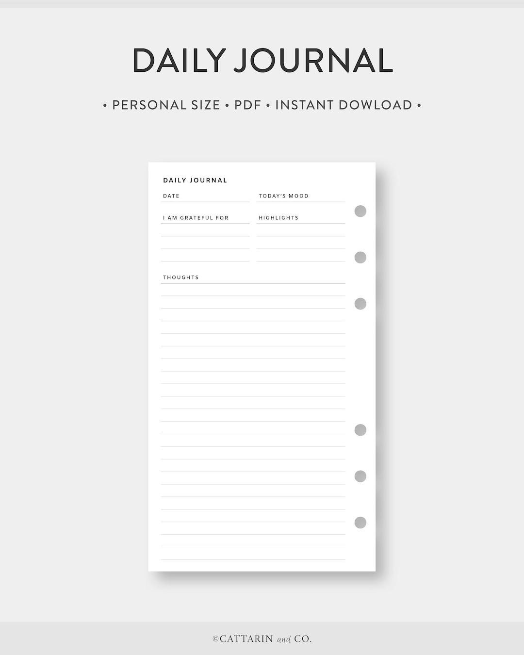 Personal Daily Journal Printable Lined Daily Diary Template Etsy