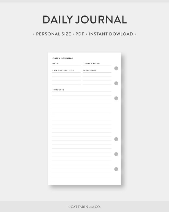 Personal Daily Journal Printable Lined Daily Diary Template Etsy
